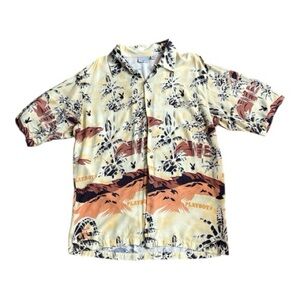 RARE Vintage PLAYBOY Hawaiian Bunny Yellow Button Up Men’s XL Rayon Shirt
